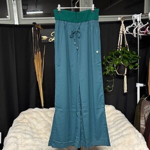 Coolibar Teal Wide-Leg Pants with Drawstring Waist